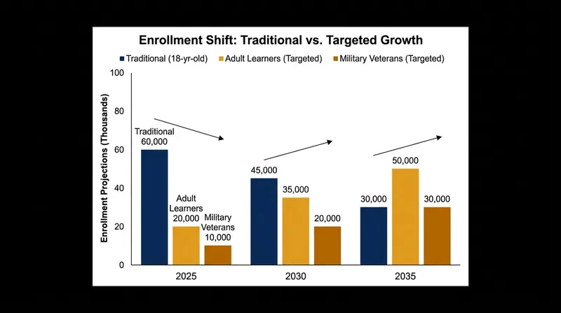 Institutions are pivoting their recruitment strategies toward non-traditional and adult learners to offset the demographic cliff.