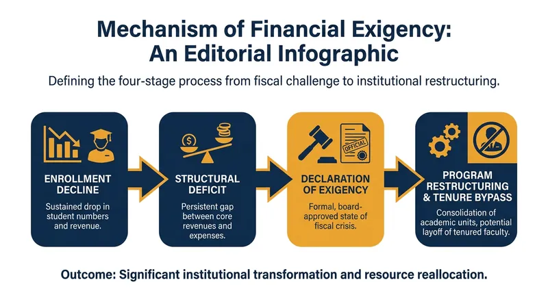 Financial exigency allows universities to bypass standard academic protections to ensure institutional survival.
