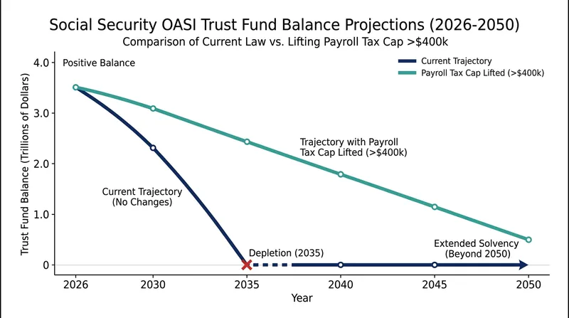 Lifting the payroll tax cap for high earners would eliminate approximately 73% of the system's long-term funding shortfall.