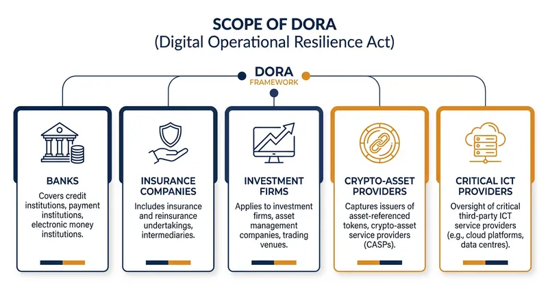 DORA applies uniformly to over 22,000 financial entities and their critical technology vendors.
