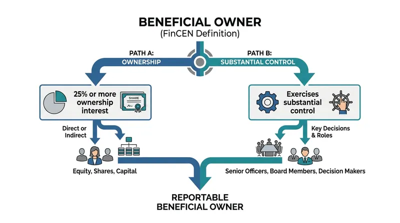Foreign reporting companies must identify individuals meeting either the equity or control thresholds.