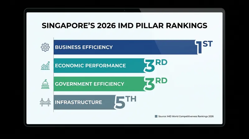 Singapore's performance across the four primary IMD competitiveness pillars.