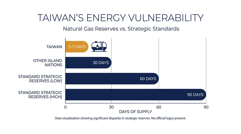 Taiwan relies heavily on imported liquefied natural gas (LNG), holding only a few days of reserves during peak summer demand.