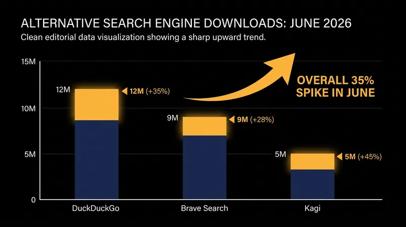 Downloads for privacy-first search applications surged following the rollout of mandatory AI overviews.
