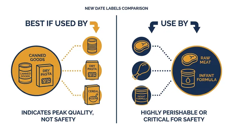 A guide to which grocery items carry quality dates versus strict safety dates.