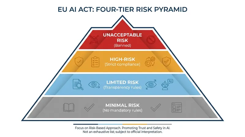 The EU AI Act classifies all artificial intelligence systems into four distinct risk categories, dictating the level of regulatory burden.