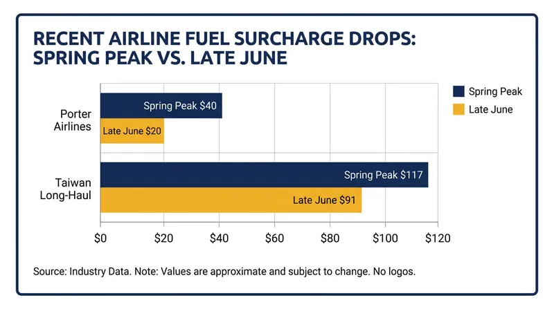 Recent fuel surcharge reductions announced by international carriers and regulators in late June 2026.