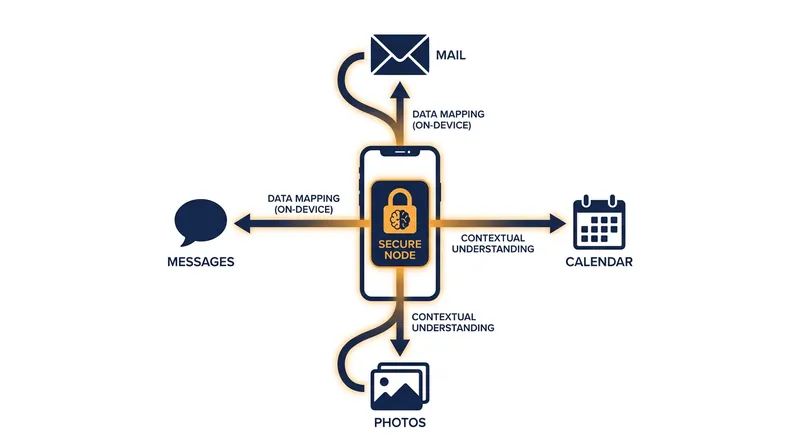 The Semantic Index maps relationships between personal data entirely within the device's secure enclave.