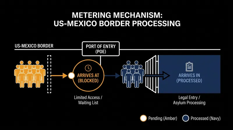 The legal distinction between arriving 'at' versus 'in' the United States determines whether asylum protections apply.