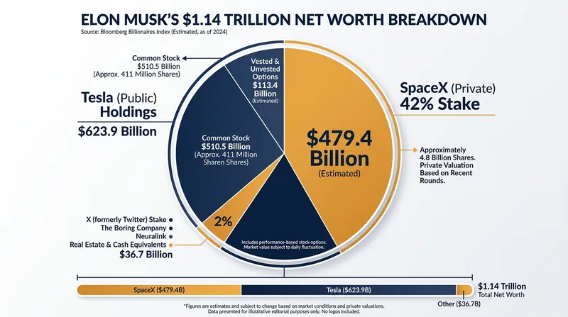 Musk's 42 percent stake in SpaceX pushed his net worth past the $1 trillion mark.