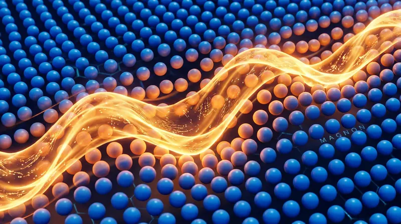 Magnons are quasiparticles that represent a wave of magnetization rippling through a solid crystal lattice.