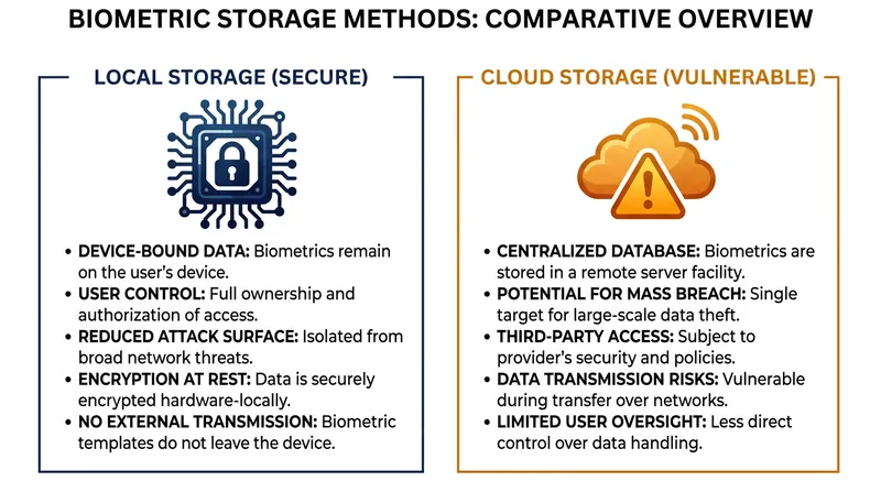 Security experts recommend biometric locks that process and store data locally on an encrypted chip.