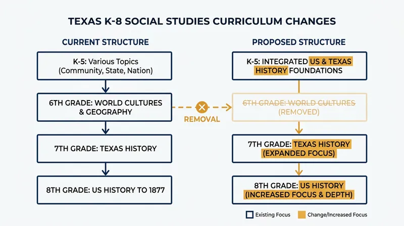 The revised framework shifts focus away from global cultures toward domestic history.