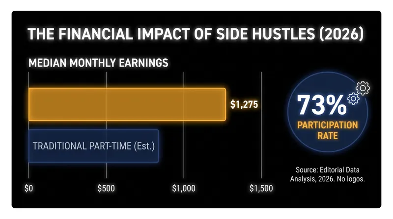 The median side hustle now generates $1,275 per month, providing a critical 25% boost to the average household income.