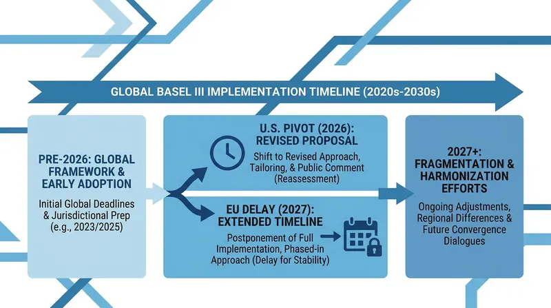 The U.S. regulatory shift has prompted European regulators to delay their own implementation of the Basel III framework.