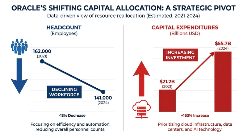 The financial mechanics of automation: Oracle's rising infrastructure costs mirror its declining payroll.
