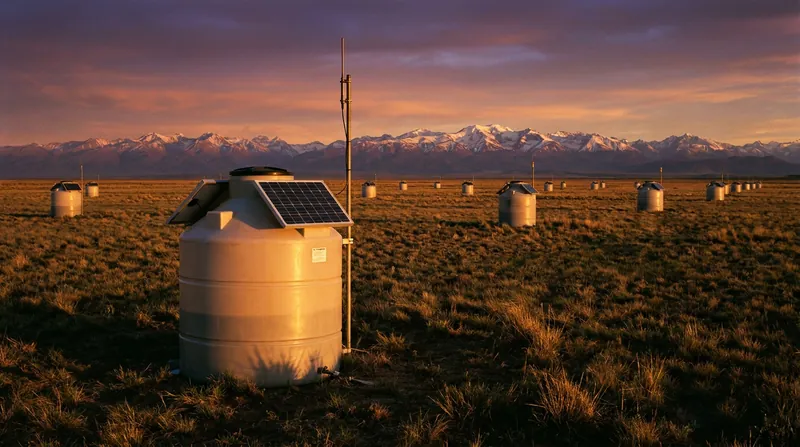 The Pierre Auger Observatory in Argentina uses thousands of surface detectors to measure the air showers created by cosmic rays.