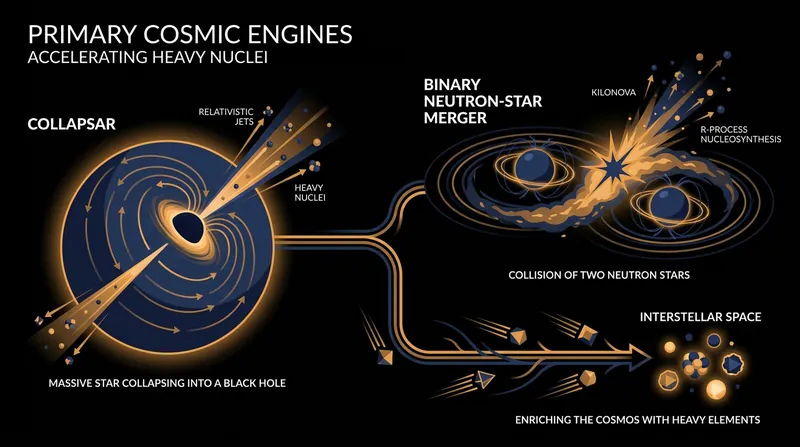 Accelerating heavy nuclei to near-light speeds requires the immense magnetic forces of collapsars or neutron-star mergers.