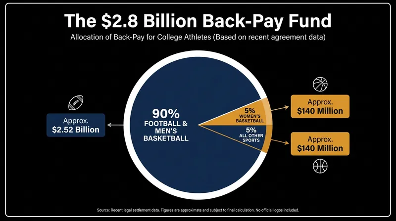 The $2.8 billion back-pay formula heavily favors the revenue-generating sports of football and men's basketball, sparking Title IX concerns.
