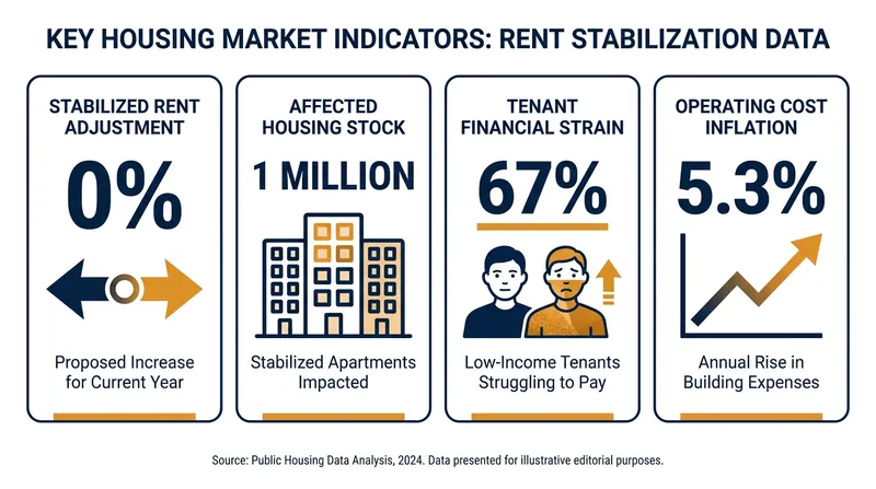 Key statistics surrounding the 2026 rent freeze decision.