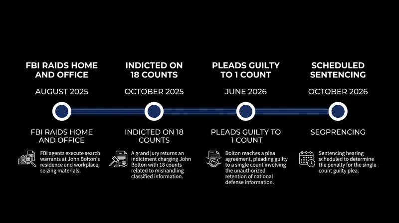 The timeline of the federal investigation and prosecution of John Bolton.