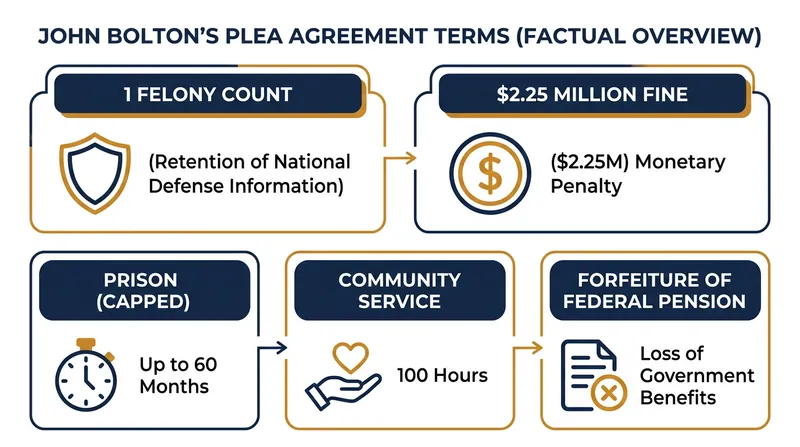 The terms of the plea agreement reached between John Bolton and the Justice Department.