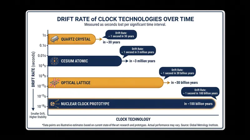 While the first nuclear clock prototypes drift by one second every three million years, they are projected to eventually surpass optical lattice atomic clocks.