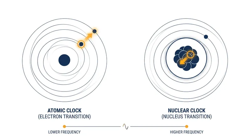 Unlike atomic clocks that rely on electron shifts, nuclear clocks measure the energy transitions deep within the atom's shielded core.