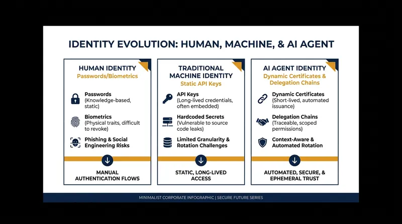 The evolution of digital identity from human users to autonomous AI agents.