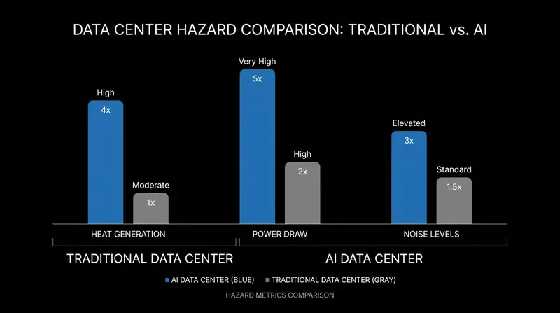 AI workloads generate significantly more heat and noise than traditional enterprise computing.