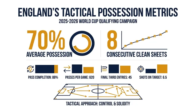England's qualifying campaign showcased a dramatic shift toward possession-dominant control.