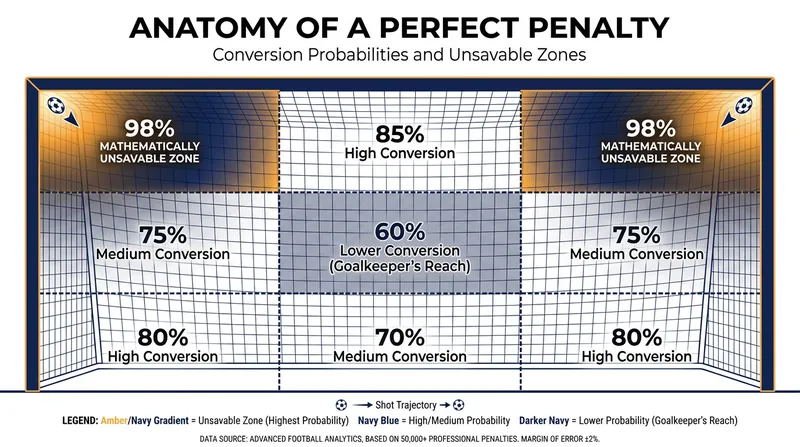 Data analytics dictate that high, powerful shots to the corners are nearly impossible to save.