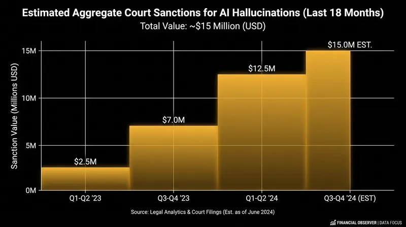 Judges have issued an estimated $15 million in sanctions to attorneys submitting fabricated case law.