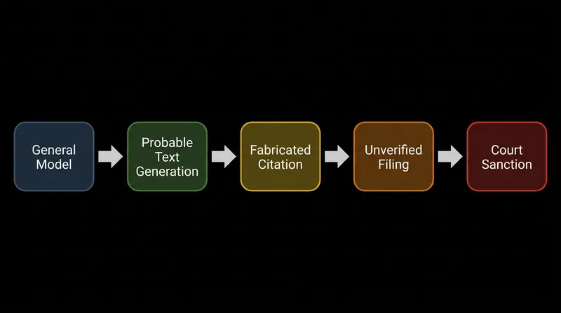 How general-purpose AI models synthesize statistically probable but factually false legal precedent.