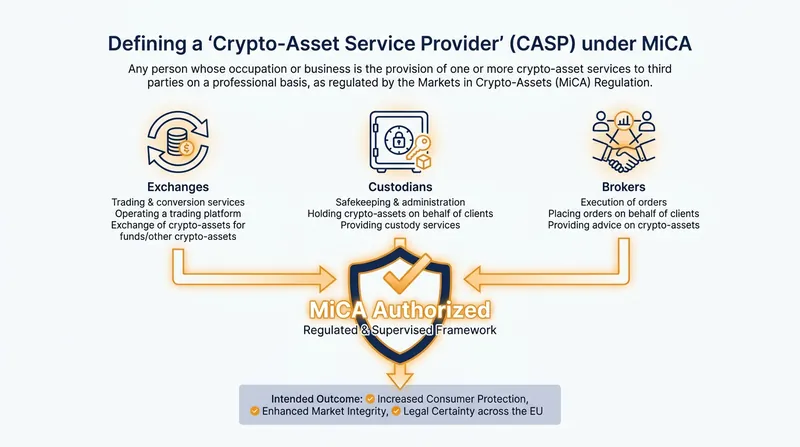 Any business facilitating crypto exchange, brokerage, or custody falls under the CASP definition.