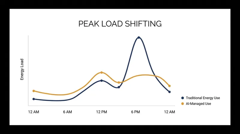 By pre-cooling homes and delaying EV charging, AI systems flatten the evening demand spike without impacting occupant comfort.