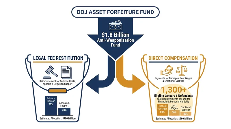 The proposed structure and funding source for the halted $1.8 billion restitution program.