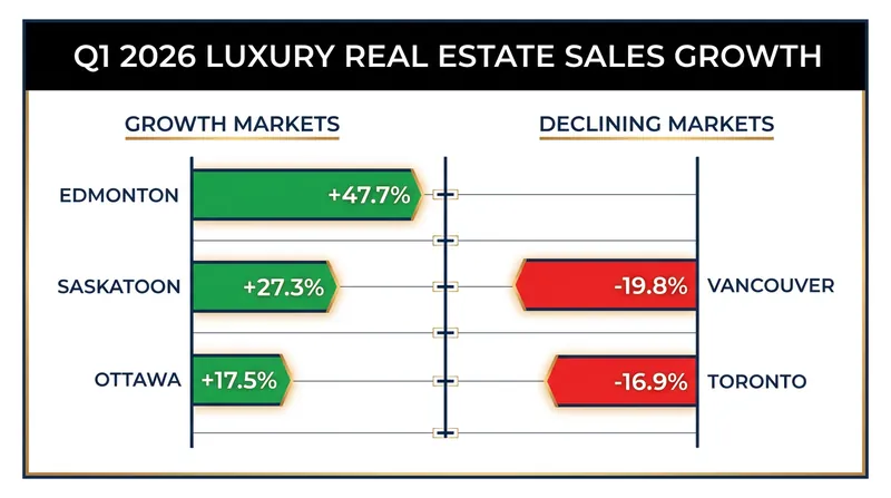 Secondary cities are seeing massive spikes in luxury transactions while traditional hubs experience double-digit declines.