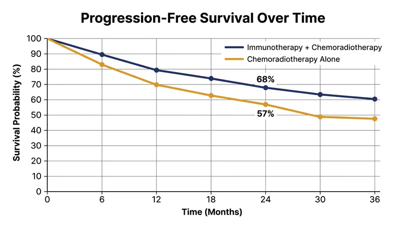Patients receiving the combined immunotherapy regimen experienced significantly longer periods without their cancer progressing.