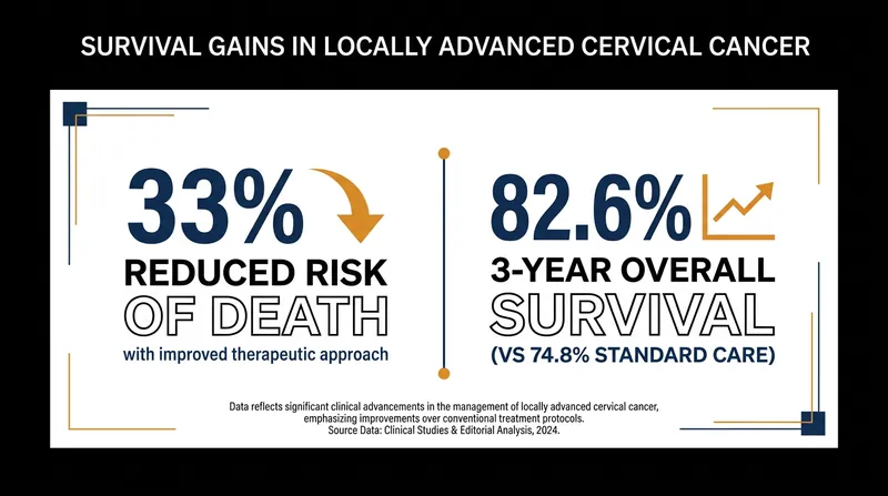 Data from the KEYNOTE-A18 trial demonstrates a clear survival advantage when immunotherapy is added to standard chemoradiotherapy.