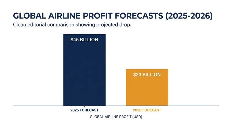 IATA's revised 2026 profit forecast represents a $22 billion drop from the previous year.