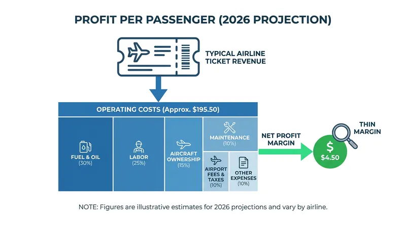 Airlines are expected to retain just $4.50 in net profit for every passenger flown in 2026.