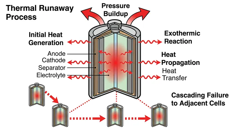 Thermal runaway occurs when a damaged battery enters a self-sustaining, uncontrolled heating cycle.