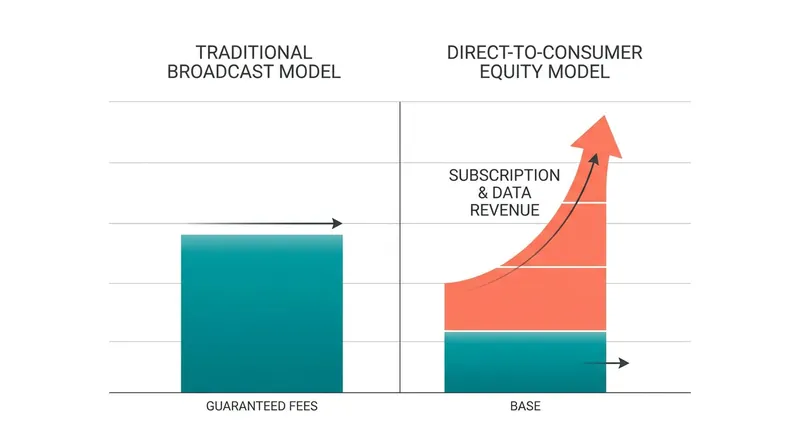 Direct-to-consumer models trade guaranteed broadcast checks for the limitless upside of subscription and data revenue.