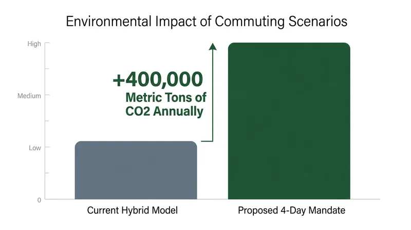 Returning to a four-day in-office schedule is projected to add nearly 400,000 metric tons of carbon dioxide emissions to the atmosphere each year.