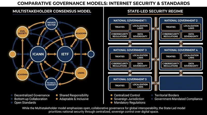 A comparison of the two competing models of internet governance shaping the digital landscape in 2026.