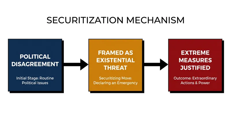 Securitization is the process of framing a standard political rival as a threat to national survival.