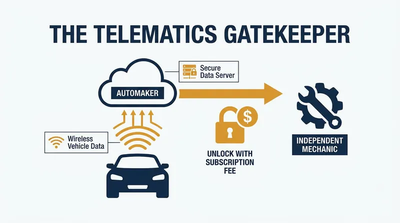 How Secure Gateway Modules and telematics route diagnostic data away from local mechanics and through automaker servers.