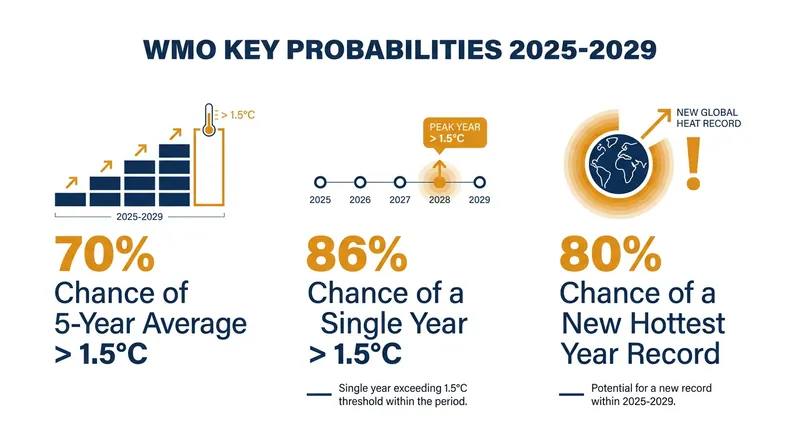 The WMO's updated modeling shows a sharp increase in the probability of near-term temperature breaches.