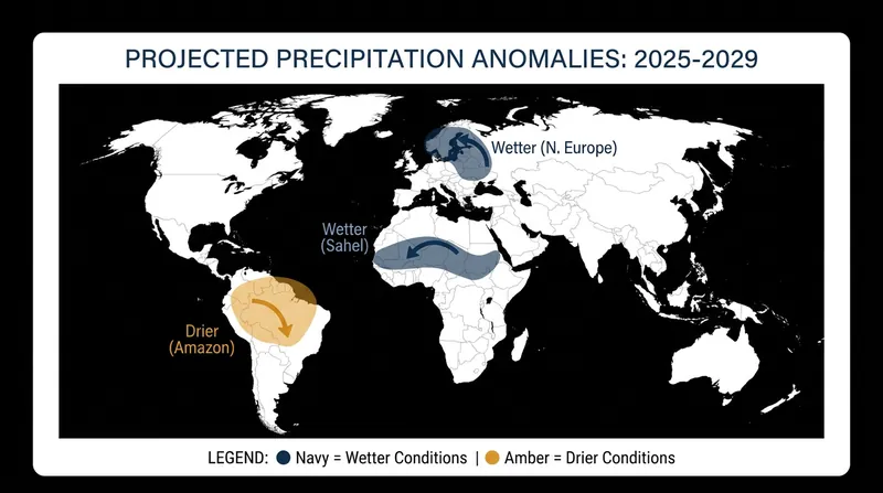 The decadal forecast provides moderate-to-high confidence predictions for shifting regional rainfall patterns.